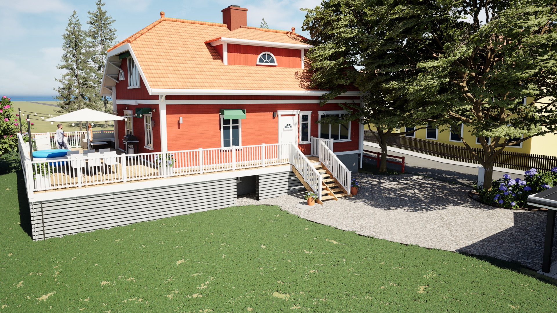 Där verandan möter den nya entrén
