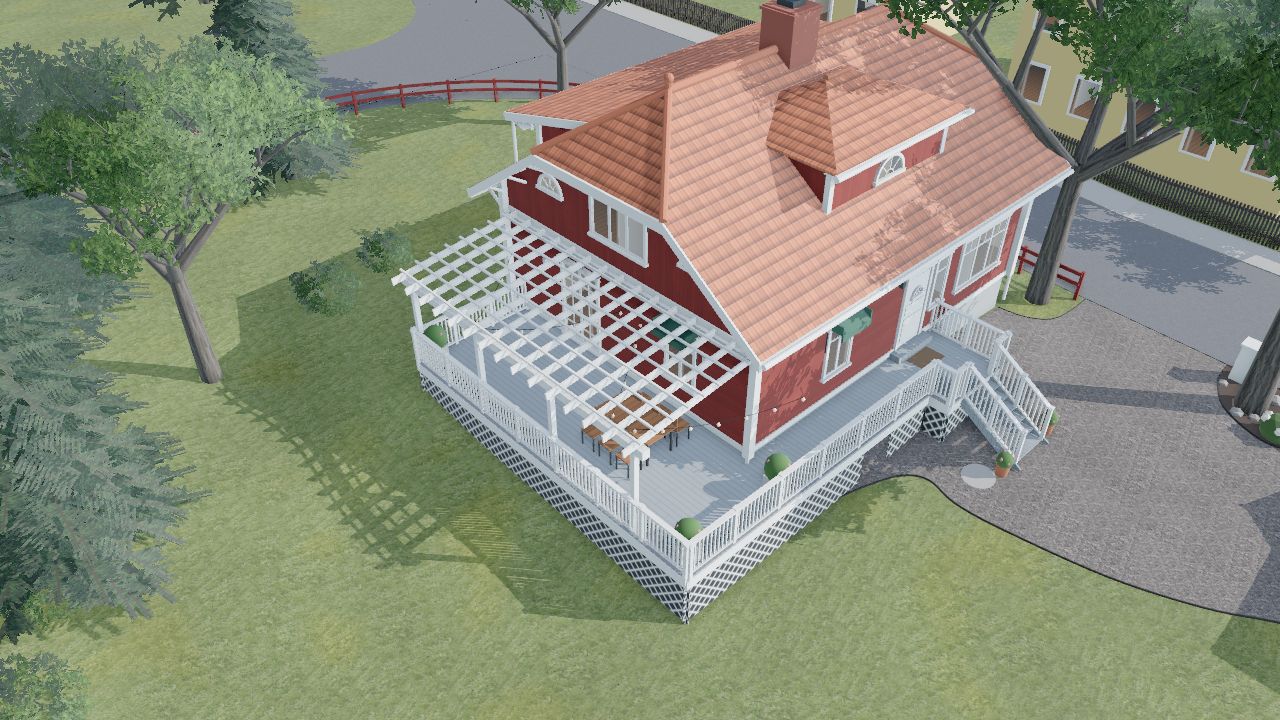 Huset med verandan kl 09:00 en junidag